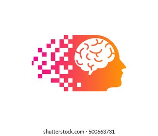Brain Mind Pixel Logo Design Template