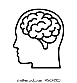 Brain or mind side view inside head line art vector icon for medical apps and websites