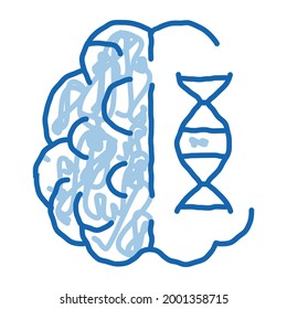 Brain Molecule sketch icon vector. Hand drawn blue doodle line art Brain Molecule sign. isolated symbol illustration