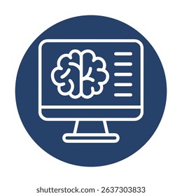 Brain monitor inside navy circle icon illustration element