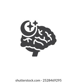 Brain with a moon and stars vector icon. filled flat sign for mobile concept and web design. Sleep Psychology glyph icon. Symbol, logo illustration. Vector graphics