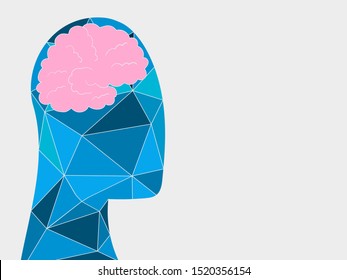 Brain in mosaic head on white background