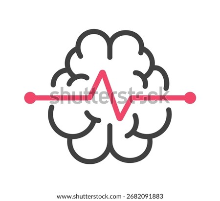 Brain mri scan icon line stroke outline art graphic illustration logo, mental medical electrical activation stimulation thin linear sign symbol pictogram, mindset health care technology