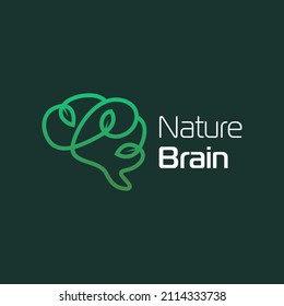 Brain nature leaf idea line outline icon logo design Premium Vector