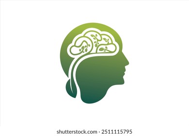 Brain Nature, Leaf Brain, mental health logo  Templete