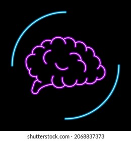 Brain neon sign, modern glowing banner design, colorful trend of modern design on black background. Vector illustration.