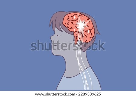 Brain and neural connection lines in head man at time of brainstorming or searching for new ideas. Human brain for concept introducing artificial intelligence and machine learning of computer systems 