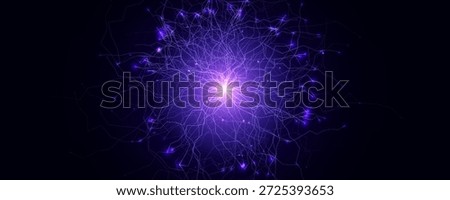 Brain Neural Network Flash Data Flow Technology Background AI Digital Net, Scientific Research. Science Medical Health Tech Banner. Nervous System Structure, Glowing Fractal. Vector Illustration