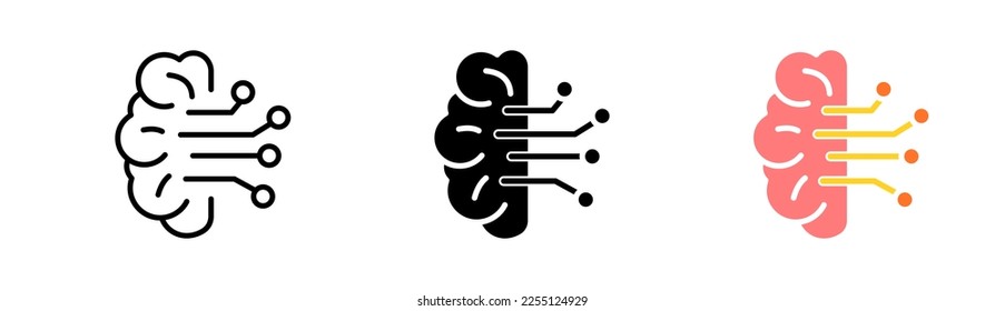 Brain with neural set icon. Pump your brain. Creativity, inspiration, motivation, knowledge, cognition, philosophy. Vector icon in line, black and colorful style on white background