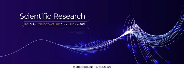 Brain Neurone Flow Effect, Wavy Twisted Neuro Line AI Transformation, Scientific Research Backdrop, Biotech Medtech Innovation Concept. Science Technology Abstract Background. Vector Illustration
