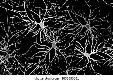 Brain Neurons - Abstract Minimalistic Grayscale Seamless Pattern