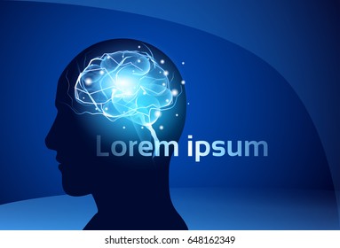 Brain Neurons Activity, Medicine Thinking Intelligence Concept Banner With Copy Space Flat Vector Illustration