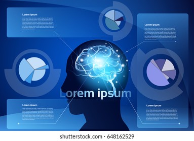 Brain Neurons Activity, Medicine Thinking Intelligence Concept Infographics Banner With Copy Space, Flat Vector Illustration
