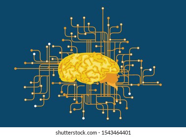 Brain and neutron connections flat design illustration 