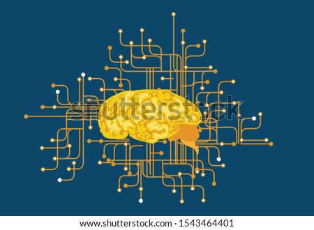 Brain and neutron connections flat design illustration 
