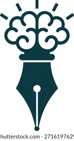 Brain and nib symbol isolated over transparent background. Symbolizing creative writing process, ideas, thinking, knowledge, and imagination illustration.