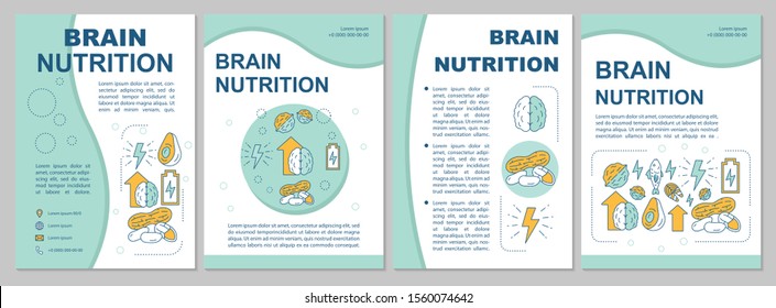 Brain nutrition brochure template. Nuts, healthy food. Flyer, booklet, leaflet print, cover design with linear illustrations. Vector page layouts for magazines, annual reports, advertising posters
