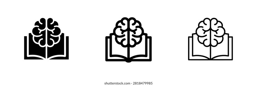 Brain on Book Icon for Learning, Education and Knowledge Acquisition, Intellectual Development