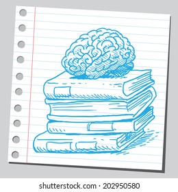 Brain on book pile