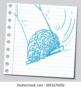 Brain on circus trapeze. Sketchy illustration.