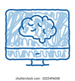 Brain On Display sketch icon vector. Hand drawn blue doodle line art Brain On Display sign. isolated symbol illustration