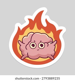 brain on fire sticker with cir cut border for humor and creative thinking