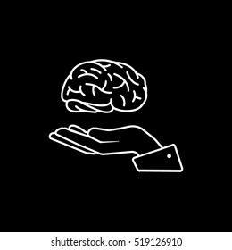 Brain On Hand Line Icon On Black Background