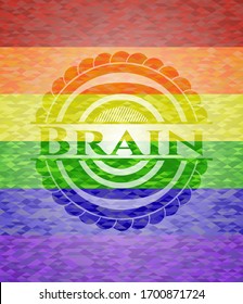 Brain on mosaic background with the colors of the LGBT flag