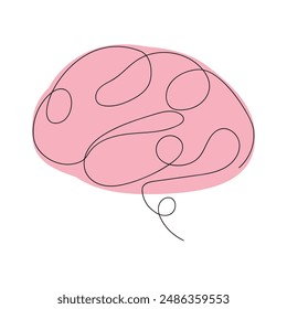 Brain in one continuous line in color. One line drawing, minimalism. Vector illustration.