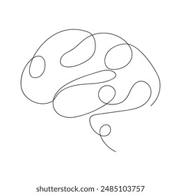 Brain in one continuous line. One line drawing, minimalism. Vector illustration.