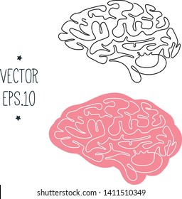 Brain one continuous line vector isolated illustration