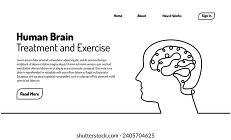 Brain one line drawing. Continuous sketch hand drawn medical human training. Mind and mental health problem concept.