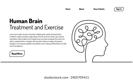 Dibujo de una línea de cerebro. Un boceto continuo de la formación médica humana a mano. Concepto de problemas de salud mental y mental.