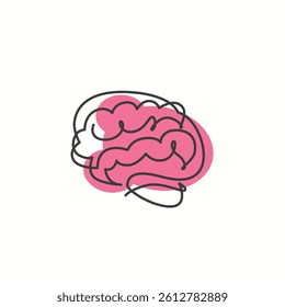 Brain one line drawing. Brain single line illustration. Mind minimalist line art