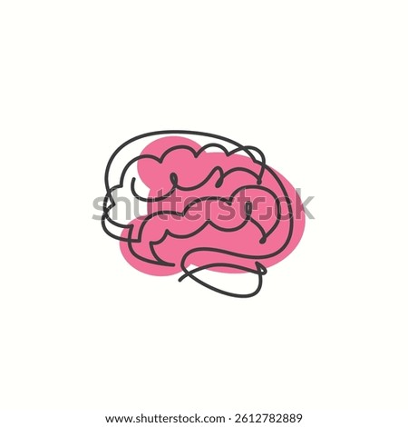 Brain one line drawing. Brain single line illustration. Mind minimalist line art