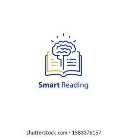 Brain And Open Book, Intellect Development, Smart Thinking, Fast Reading, Summary Concept, Education Course, Vector Line Icon