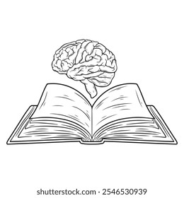 Brain and open book. Vector illustration of a brain and open book.