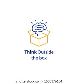 Brain And Open Box, Creativity Improvement, Think Outside The Box, Cognitive Development, Vector Line Icon