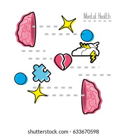 brain open with stars, cloud thunder, puzzle inside