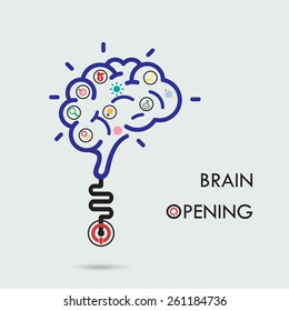 Brain opening concept.Creative brain abstract vector logo design template. Corporate business industrial creative logotype symbol.Vector illustration