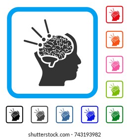 Brain Operation icon. Flat grey pictogram symbol in a light blue rounded squared frame. Black, gray, green, blue, red, orange color variants of Brain Operation vector. Designed for web and app UI.