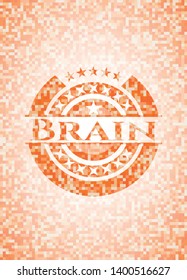 Brain orange mosaic emblem. Vector Illustration. Detailed.
