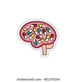 Brain organ and medicine illustration with capsules inside it. Vector illustration EPS 10