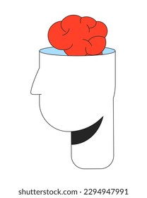 Brain out human head flat line color vector concept. Study cognitive psychology. Editable lineart icon on white. Simple outline cartoon style spot illustration for web graphic design and animation