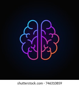 Brain outline colorful icon. Vector mind concept sign or design element in thin line style on dark background