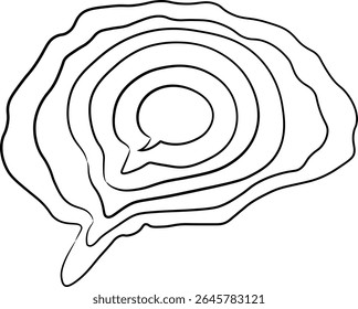 Brain Outline with Concentric Speech Bubbles