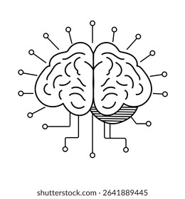Brain outline icon with evenly spaced neural connections, ideal for concepts of automation, artificial intelligence and futuristic data.
