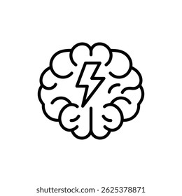 Brain Outline with Lightning Bolt Icon for Exam Preparation - Study Aid