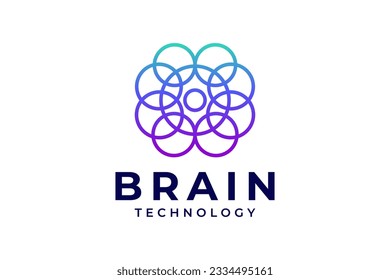 Brain outline line art logo vector icon