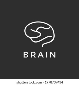 brain outline line art monoline logo vector icon  on black background